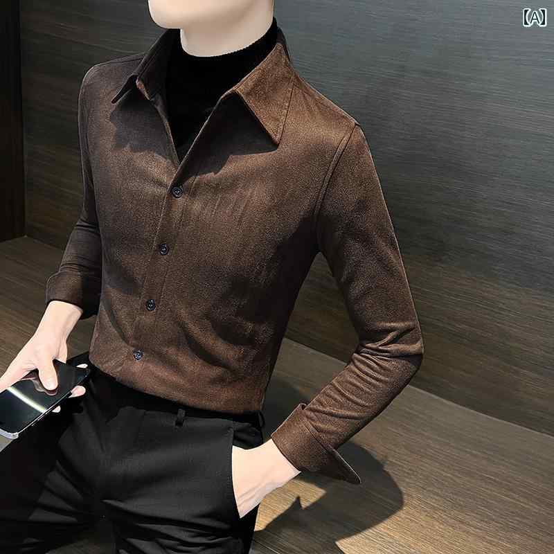 シャツ メンズ 秋 紳士服 トップス カジュアル スリムフィット セット ブラウン グレー ブラック 7,467円