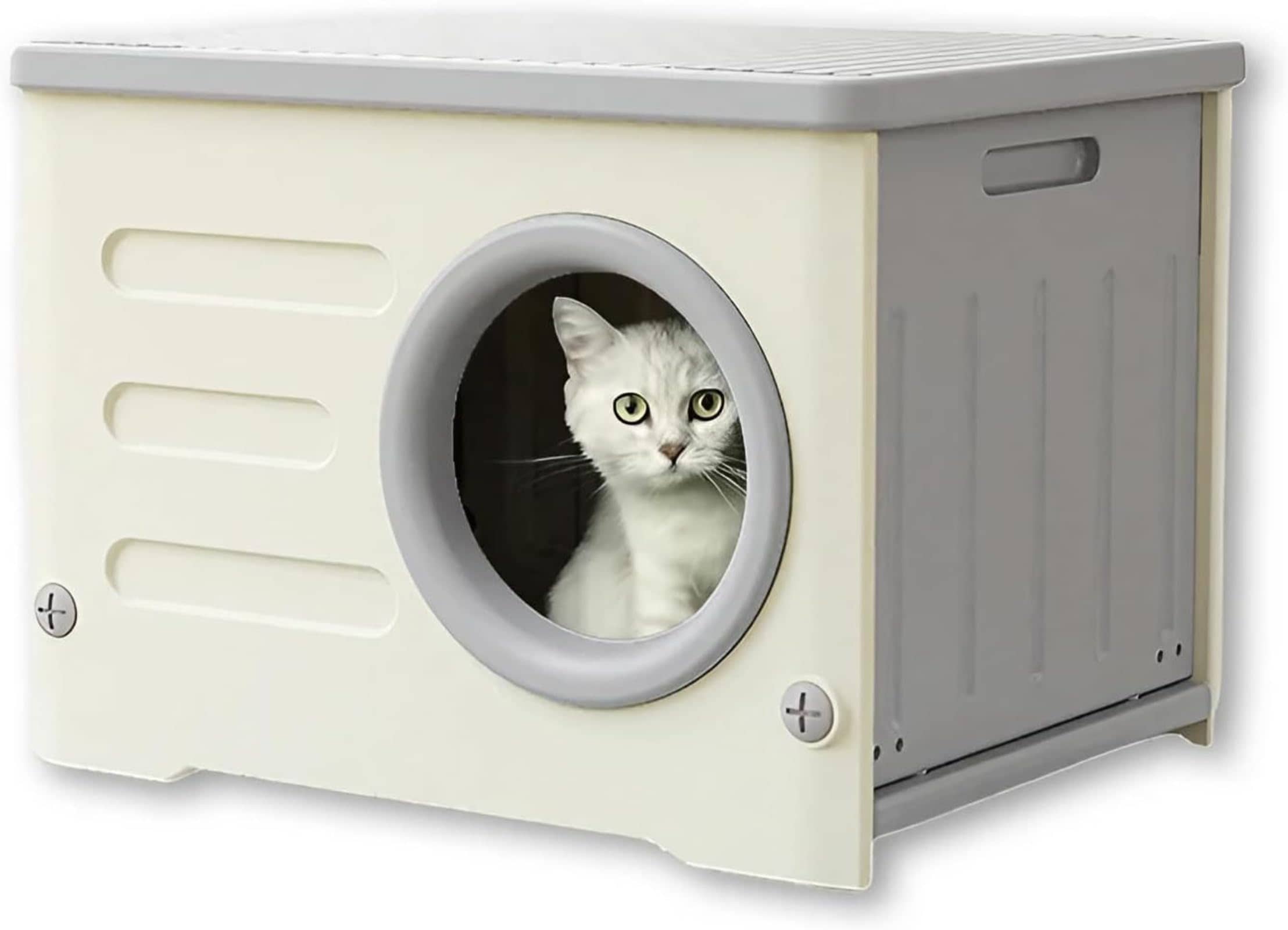 外猫ハウス 屋外 防水 環境に優しい外猫ハウス 屋外 防水 無毒無臭 防水素材の猫小屋 屋外 取り外し可能なデザインの猫ハウス 屋外 日差しと雨を防ぐ (53cm*41cm*38.3cm グレー