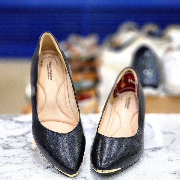 女性ゴールド装飾シンプルミドルヒールパンプス5CM 3FP421