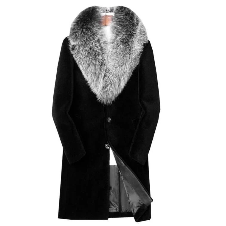 ピーコート 毛皮コート フェイクファー アウター 暖かい ロング丈コート 格好いい メンズ 黒 防寒 厚手 秋冬 お洒落 ゆったり 冬服 ファーコートS6XL