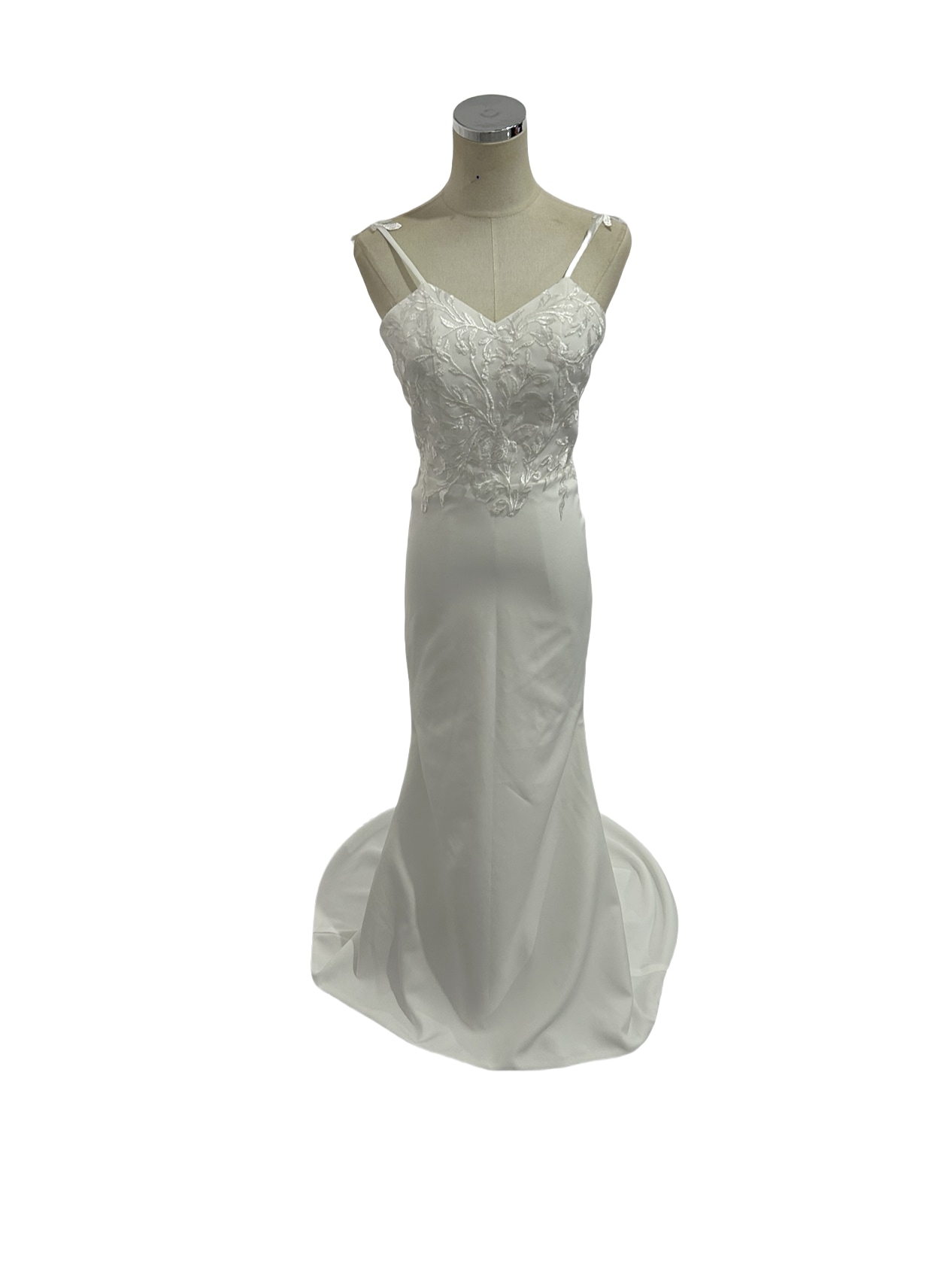 ウェディングドレス キャミソール リーフ刺繍 クレープ生地 マーメイドライン ファスナー 披露宴/結婚式 前撮り