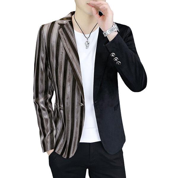 ハーフ ストライプ柄 ベルベット ジャケット メンズ テーラードジャケット シングル ボタン ファンシー ブレザー スーツ カジュアル 紳士
