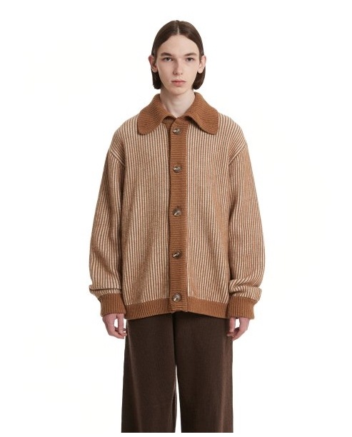 Stripe Collar Cardigan_Brown