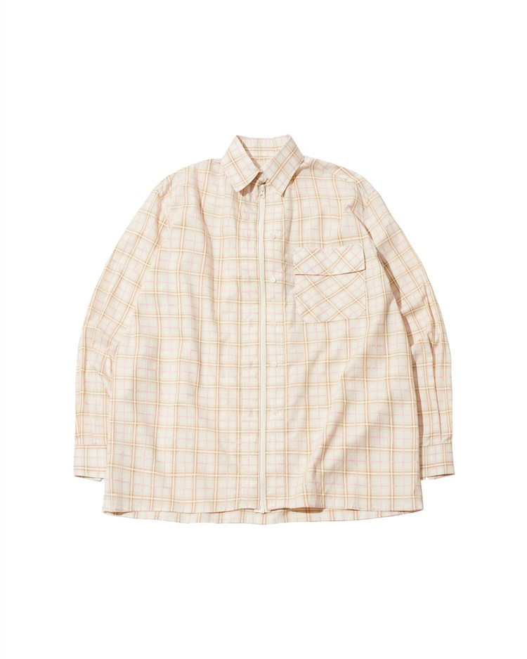 【THE MUSEUM VISITOR】 ZIP-UP CHECK SHIRT : BEIGE