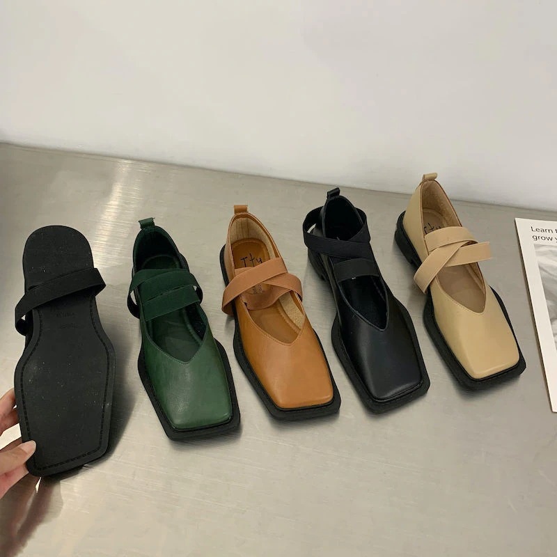 バブーシュ フラットパンプス モカシン フラットサンダルローファー楽ちん！フラットパンプスファッションストラップスクエアヘッドフラットシング