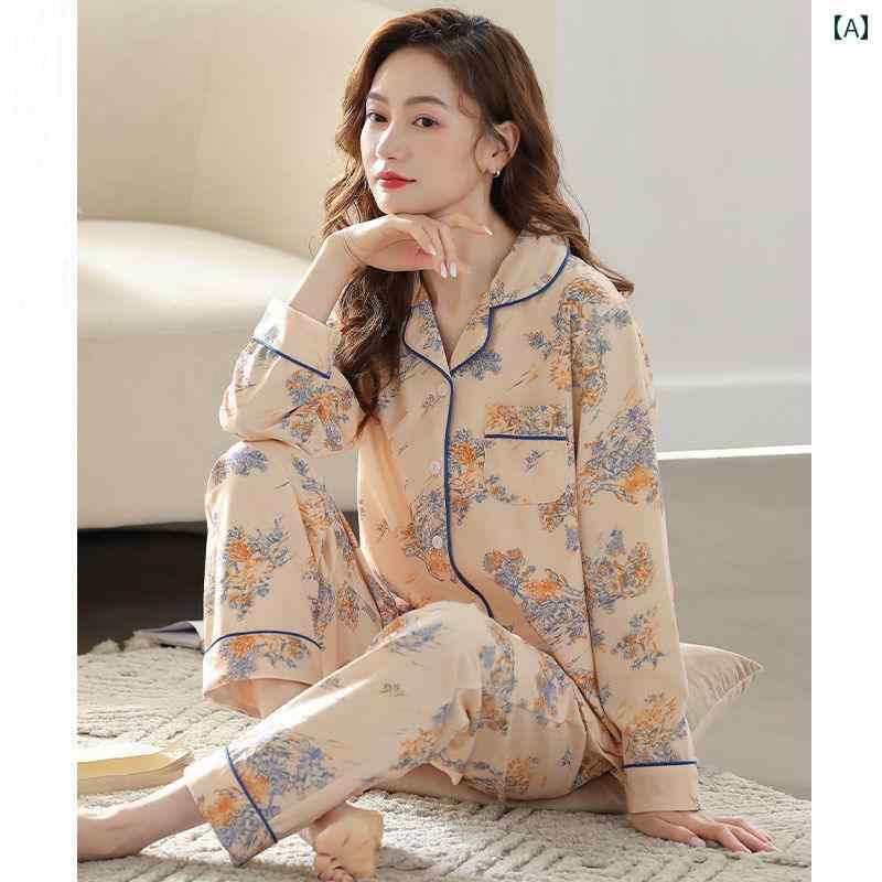 ママ　パジャマ　レディース Fentengli パジャマ レディース 春秋 スタイル 綿 長袖 薄手 秋 大きいサイズ 中年 ママ 家 着 セット