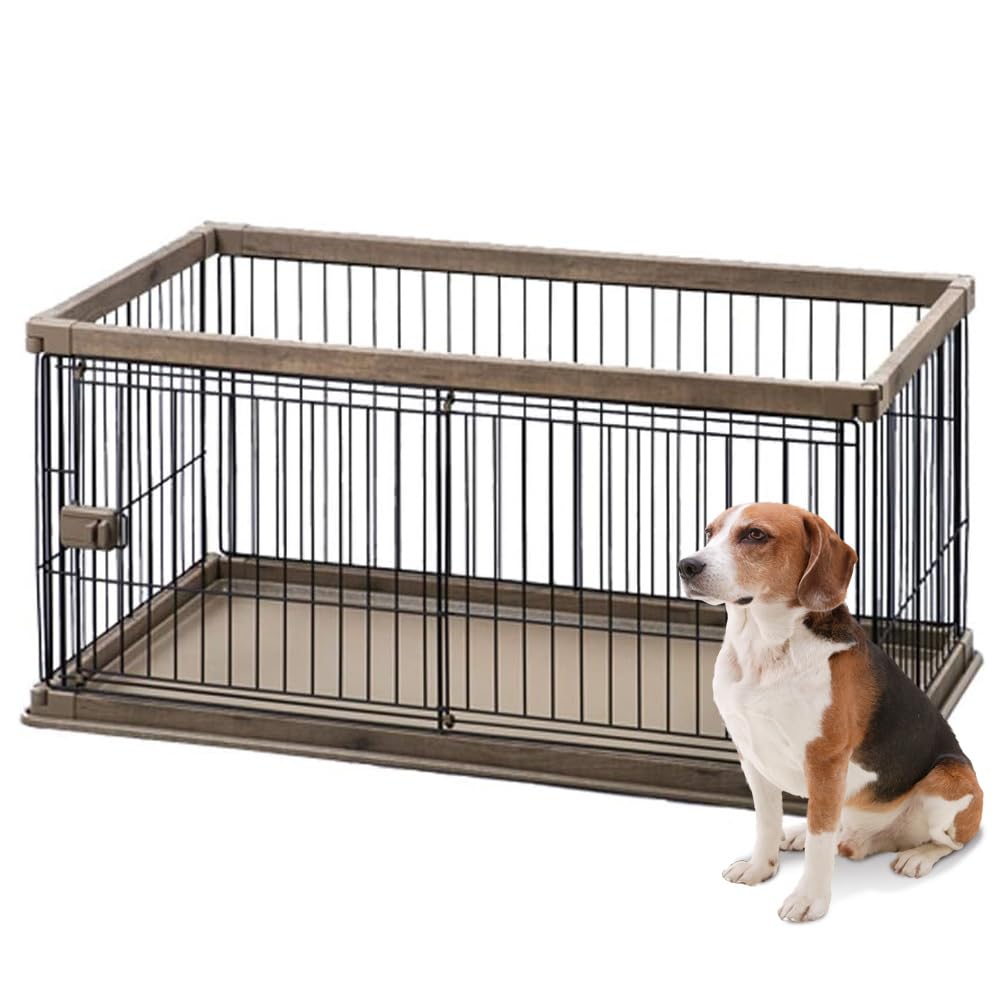 アイリスオーヤマ 犬 サークル ウッディサークル ロータイプ ブラウン 中型犬用 幅120×奥行66.5×高さ55.5cm PWSR-1260L