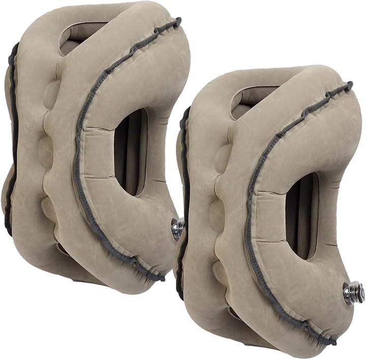 うつ伏せ枕 エアーピロー 収納袋 手動ポンプ付 デスク仮眠 飛行機 新幹線 夜行バス 旅行用 エア枕 テーブル仮眠 (グレー 2個, 標準)