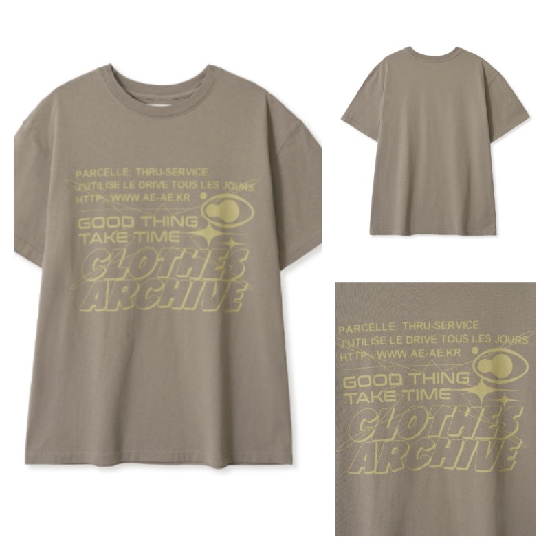 【aeae】 PARCELLE TYPO T-SHIRTS : KHAKI