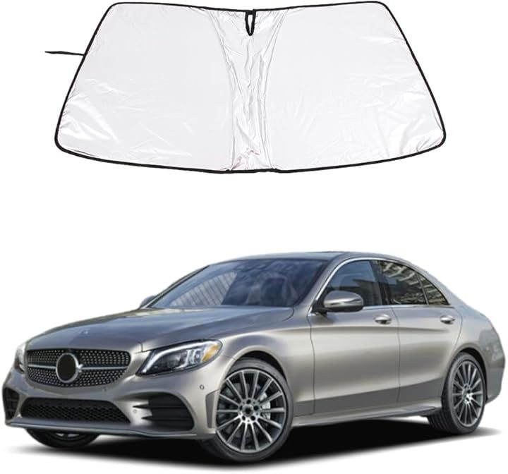 メルセデス ベンツ Cクラス 2015～2021年に専用 フロントガラス サンシェード 車用 日よけ 遮光 フロント用 カーシェード フロントサンシェード 夏(スチールワイヤータイプ)