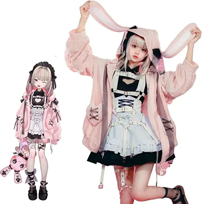 [コスパ最高][一部翌日発]クリスマス コスチューム コスプレ衣装 メイド服 兎耳 ピンク サキュバス 地雷 ハロウィン コスプレ 魔界ノりりむ にじさんじ