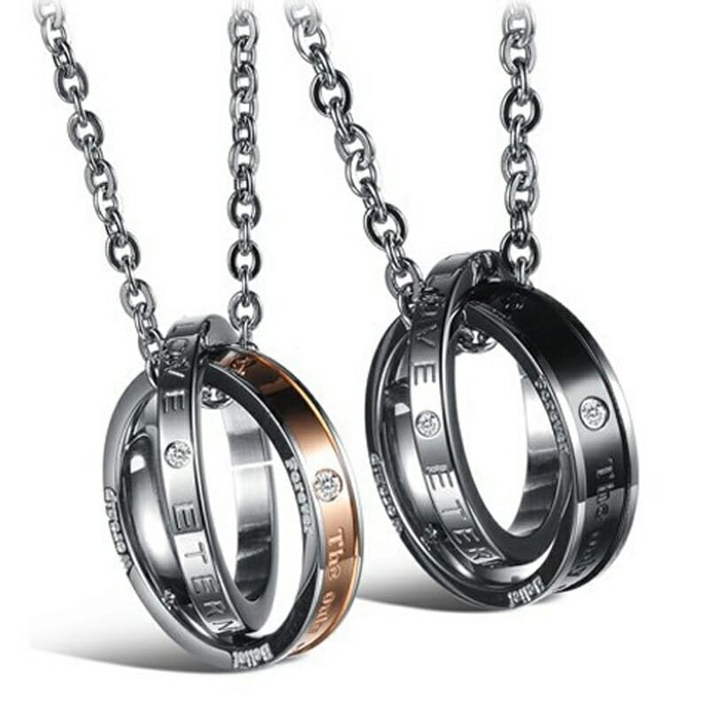 エターナル2連リングネックレス ペアセット アクセサリー 首飾り FOREVER LOVE ETERNAL 英語 プレゼント 男性 女性 記念日 指輪 クリスマス 誕生日 stt00-00-0689