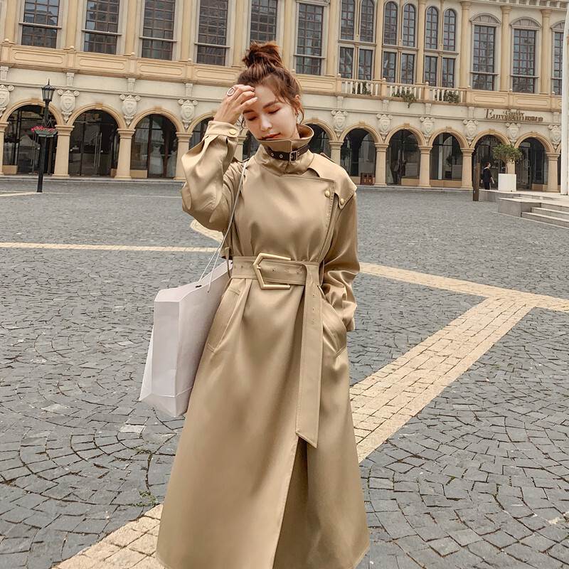 トレンチ コート 春 サテン ワンピース ロング丈 袖あり 長袖 Vネック Aライン ベルト ウエストマーク 前開き かわいい きれいめ シンプル カジュアル 大人 こなれ感 無地 秋 20代 30代