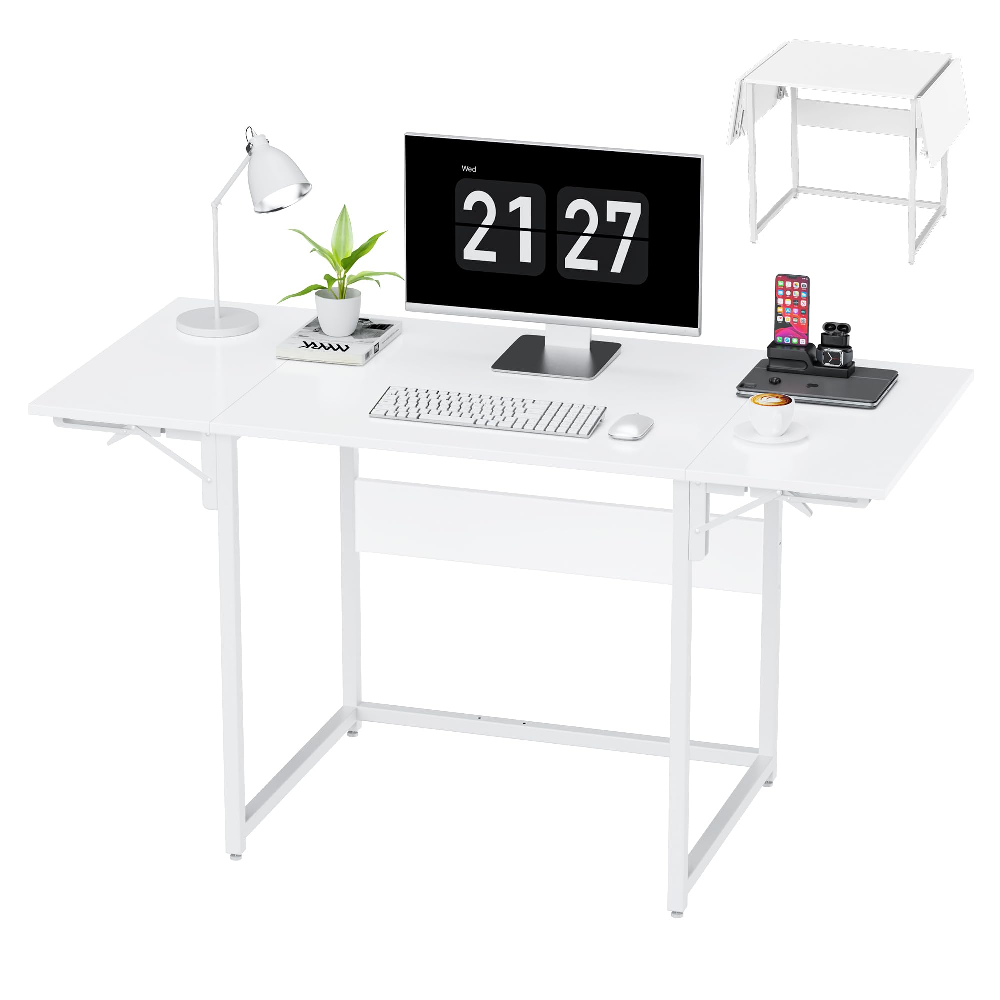 デスク 机 pcデスク 幅110cm ゲーミングデスク パソコンデスク シンプルデスク 桌子 小さい 両側に折りたたみ可能 狭いスペースや多用途 在宅ワーク (白) 29911