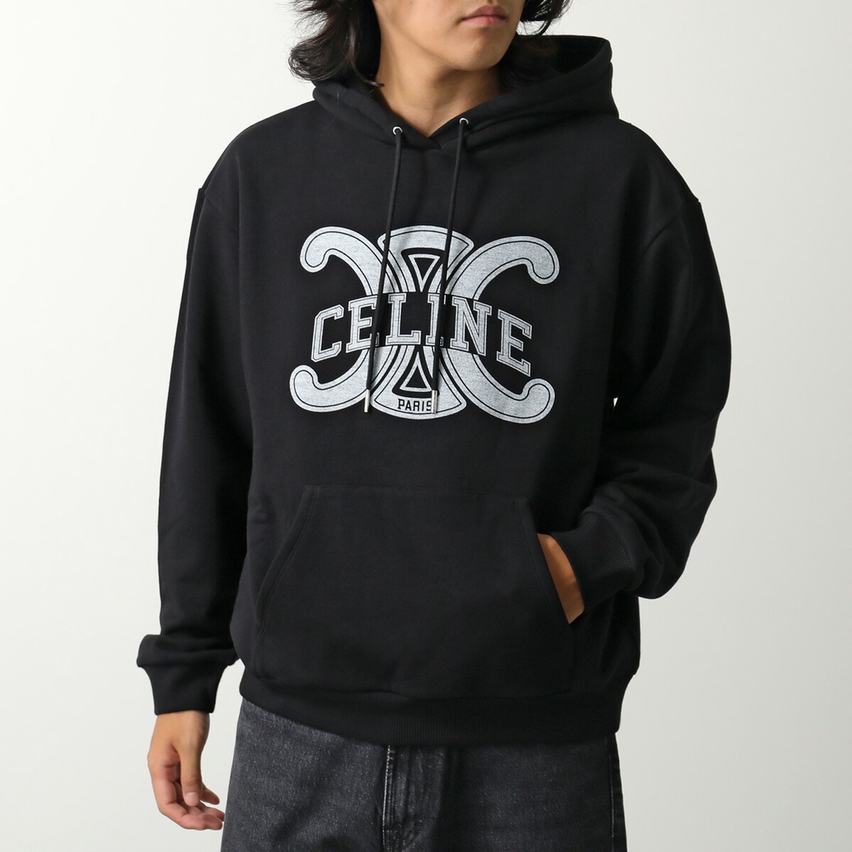 CELINE セリーヌ パーカー RY0JH670Q.38AW メンズ スウェット プルオーバー 長袖 コットン フーディ トリオンフ ロゴ ブラック