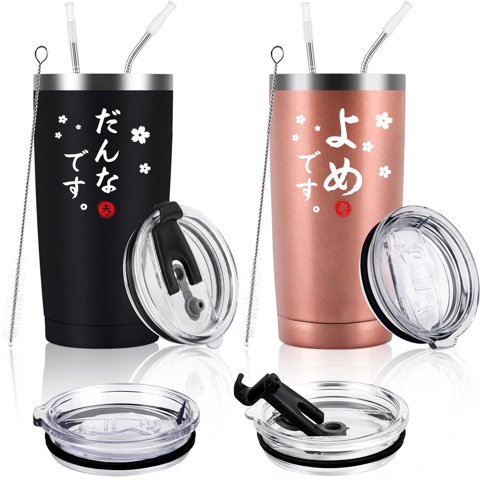 Livole 結婚祝い プレゼント 結婚記念日 ペアタンブラー 真空断熱タンブラー 夫婦 カップル ペア 贈り物 ギフト ステンレス タンブラー 蓋付き 保温保冷 大容量 (600ml x 2)だん