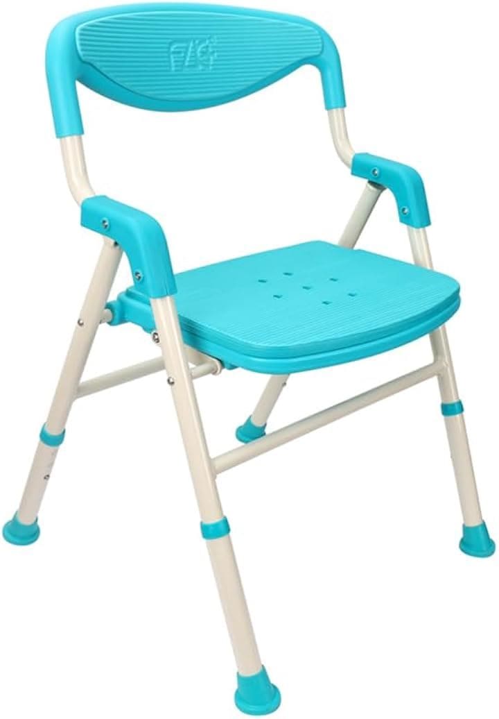 シャワーチェア 組立て不要 軽量 丈夫 折りたたみ 高さ調節 アルミ製 風呂椅子 背もたれ取り外せ 滑り止め手すり 立ち上がり補助 ゴム足 転倒防止 介護用 入浴介助( ブルー, 小)