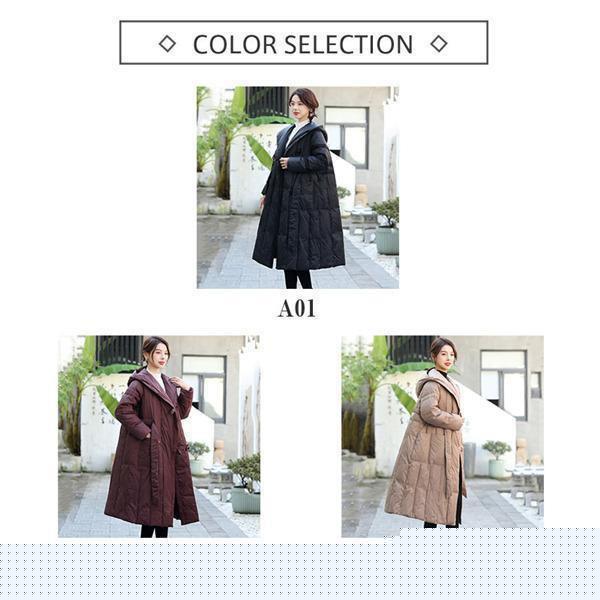 ダウンコート レディース ダウンジャケット ダックダウン ロングコート ベルト付き 暖かい 厚手 フード付き 防寒 アウター 軽量 冬