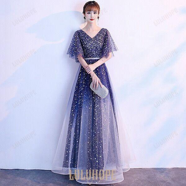 ロングドレス 母親 結婚式 ワンピース 演奏会 袖付き ドレス 大人 ピアノ 発表会 二次会 大きいサイズ ネイビー パーティー S M L XL 2XL