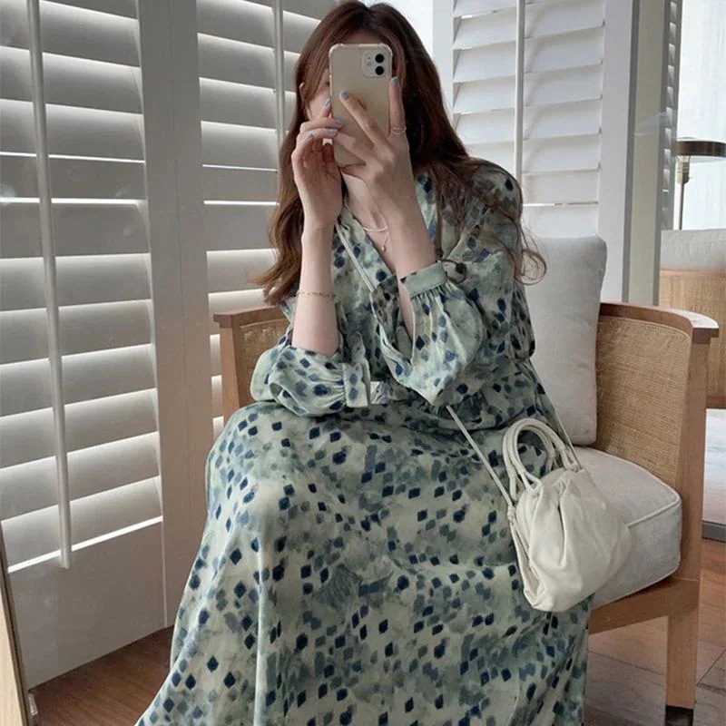 分梅寺 ドレープ 花柄 シフォンワンピース レディース 長袖 長袖 ゆったり 甘い風 スカート 10,064円