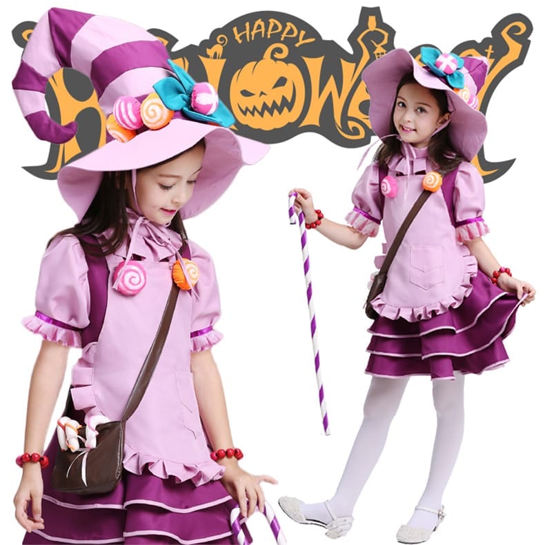 ハロウイン 仮装 キャンディー魔女 コスチューム 女の子 魔法使い 7点セット ドレス エプロン プリンセス コスプレ キッズ ワンピース 子供 女の子 魔女っ子 仮装 キッズ 変装 キッズ マスカレ