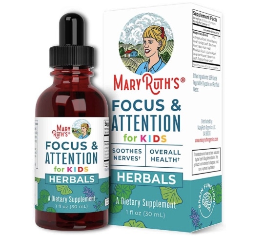【MaryRuth 子供のための抗知性フォーカス サプリメント】30ml 30回分 USDA オーガニック 集中力と副腎のサポート グルテンフリー
