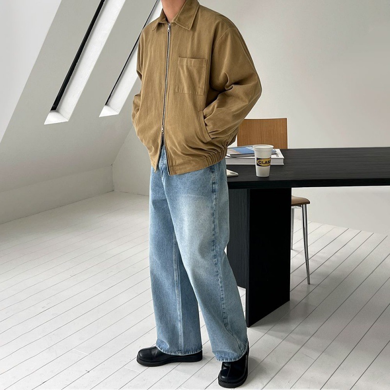 レトロなソリッドカラーラペルジャケットメンズ2024春新作ルーズジャケットニッチトップスのトレンドの韓国語バージョン