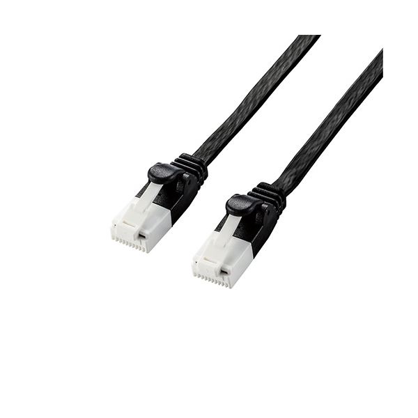 （まとめ） エレコム LANケーブル/CAT6A準拠/爪折れ防止/フラット/7.0m/ブラック LD-GFAT/BK70 (×2セット)