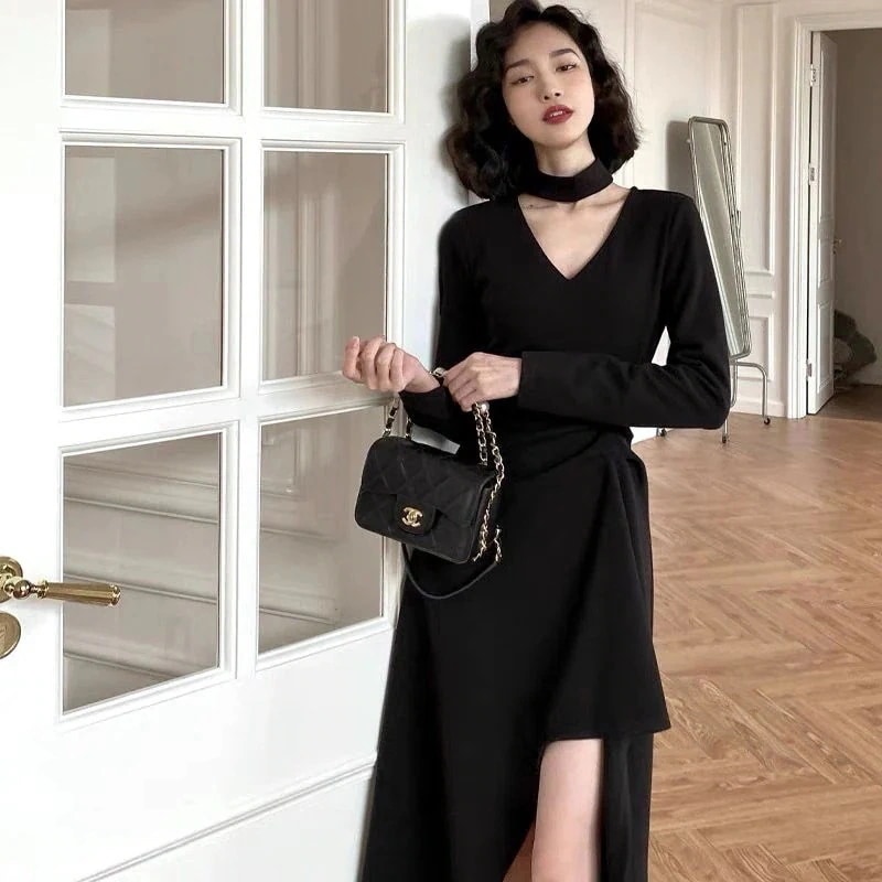ワンピース ロングスカート 韓国ファッション レディース フランス 非対称 ワンピース フリル ロングスカート 着痩せ おしゃれ シンプル 百掛け