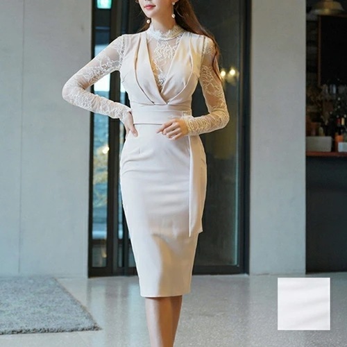 パーティードレス 結婚式 ワンピース ミディアム ひざ丈 オケージョン ドレス 韓国 ファッション レディース 春 秋 冬 ブライダル お呼ばれ コーデ 成人式 二次会 同窓会 20代 30代