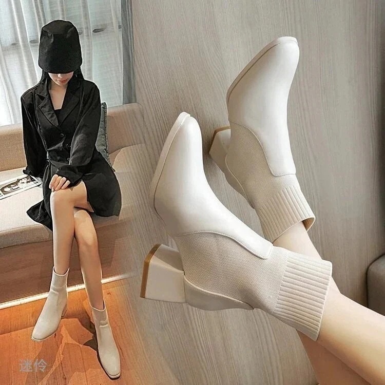 ムートンブーツブーツブーツの女性新型の女性靴女性のロングブーツを飛んで中とブーツを編みますロングブーツ