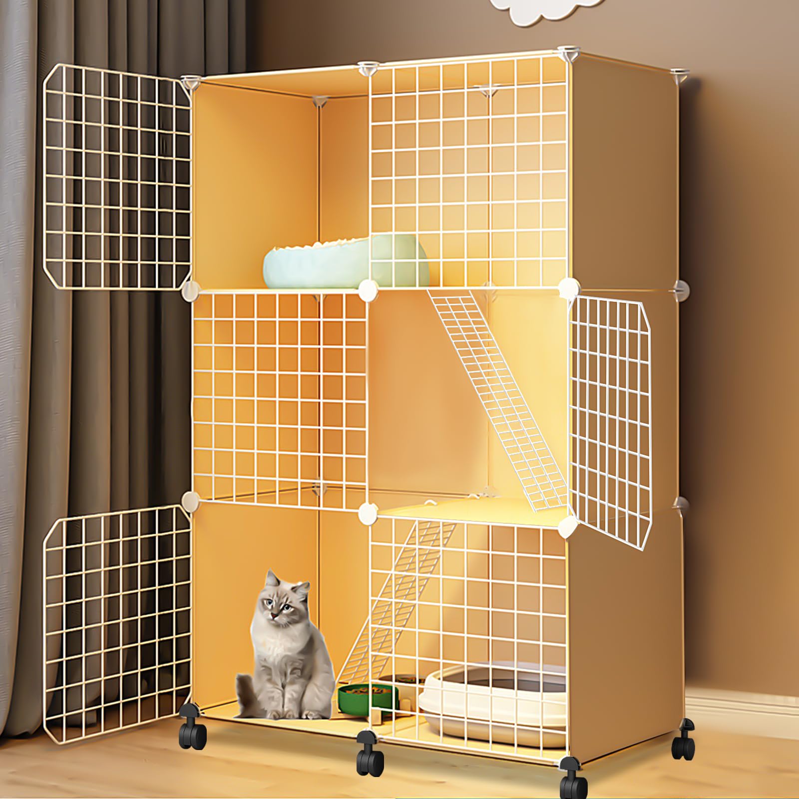 猫ケージ子猫用ケージ 二列 3段(75x36x114.5cm) 猫ハウス 室内用猫のゲージ 大きめ動物ケージ 大型猫用ケージ 多頭飼い猫（商標出願済2020-109047) 折り畳み式 移動便利 組立