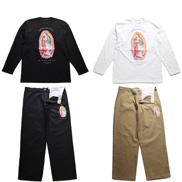 ACEFLAG ロンT セットアップ 上下セット メンズ 黒 白 M-3XL 大きいサイズ ビッグシルエット エースフラッグ ロングスリーブTシャツ 西海岸 ダンス