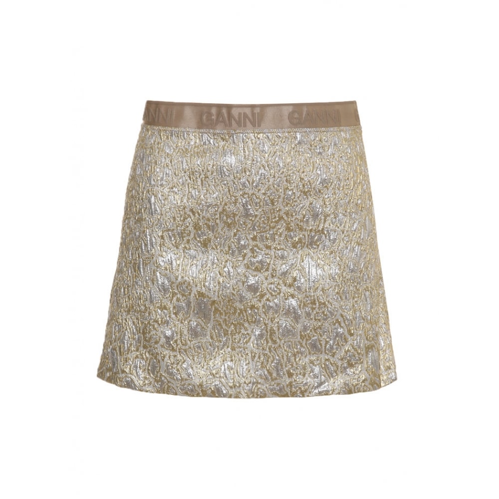 25SS W0038 012 ギャニメタリックゴールドとシルバーのミニスカート