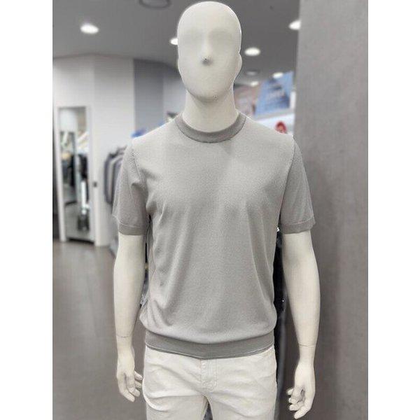 メンズ夏半袖人絹レーヨン混紡ラウンドネックUネックニットトップTシャツ4色_JK