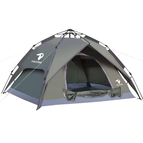 YACONE ワンタッチテント 2WAY 4人用 設営簡単 コンパクト 軽量 uvカット加工 二重層 防水 ソロ キャンプ アウトドア 防風 防災用 (オリーブグリーン)