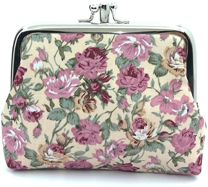 キュートフローラルバックルコイン財布ビンテージポーチキスロック小銭入れ財布#003