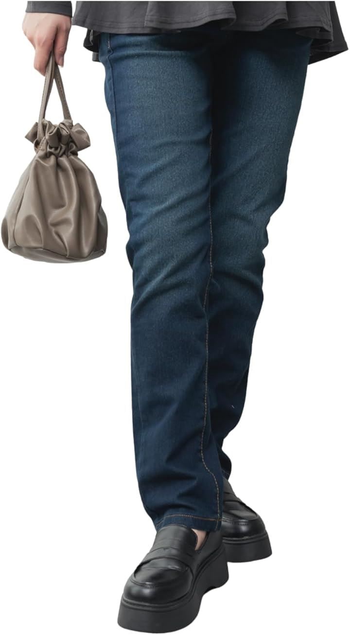 ストレッチ デニム パンツ 大きいサイズ ウエストゴム レディース ゆったり おしゃれ(ネイビー, 4L)