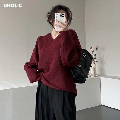 [メガ割りSALE]Vネックルーズフィットニット