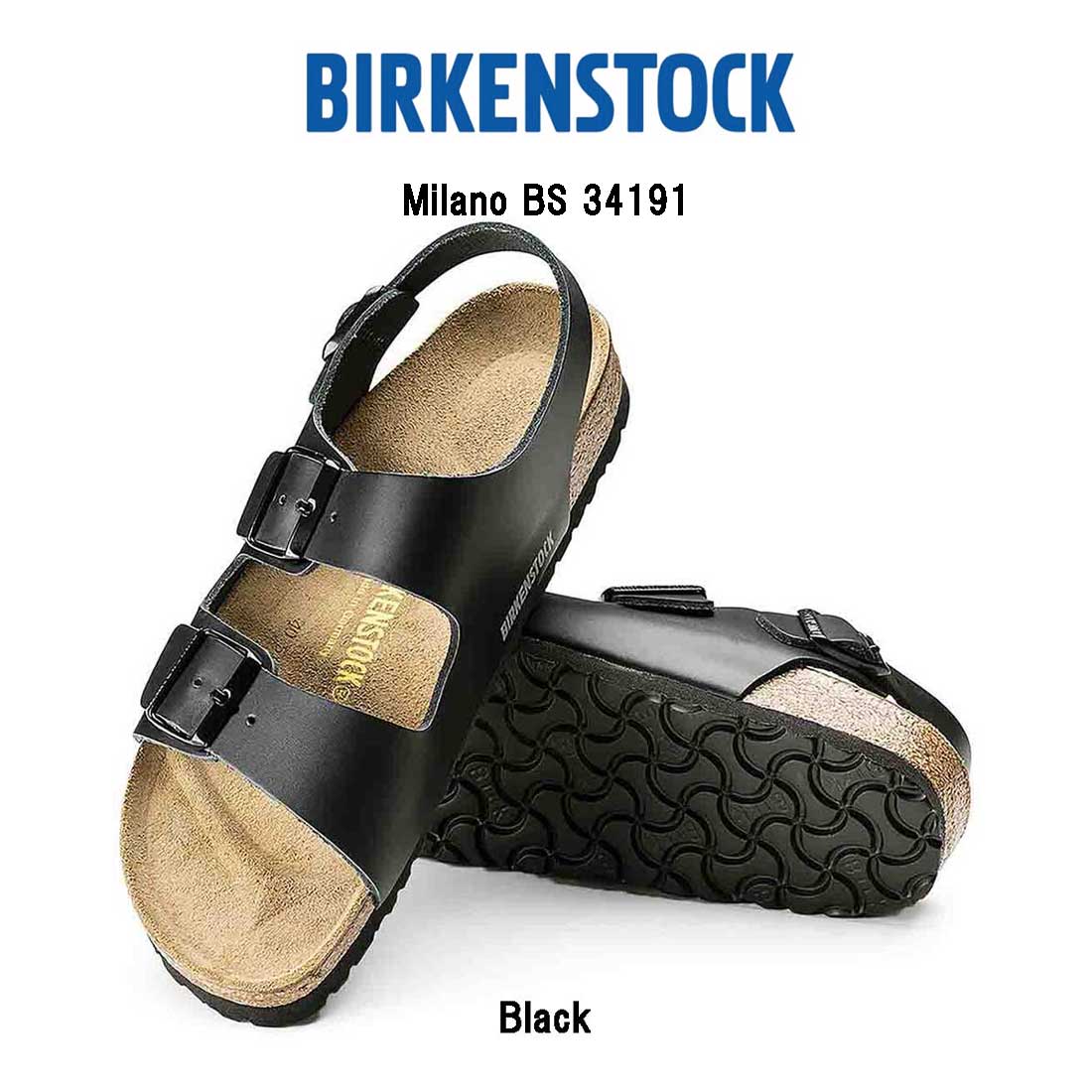 BIRKENSTOCK ミラノ サンダル ストラップ アンクル レザー ブラック 黒 レギュラー ユニセックス ビルケン Milano Regular 34191