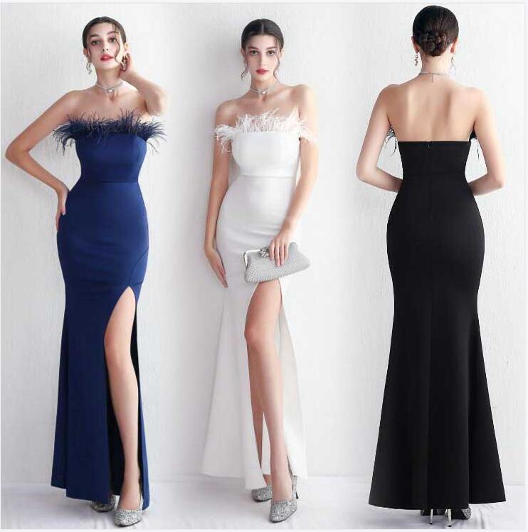 ファー付き マーメイドワンピース ドレス レディース ロングワンピース タイトワンピース スリットワンピース パーティードレス 演奏会用ドレス フォーマルドレス ノースリーブ キャバ嬢 結婚式 お呼ば 5,147円