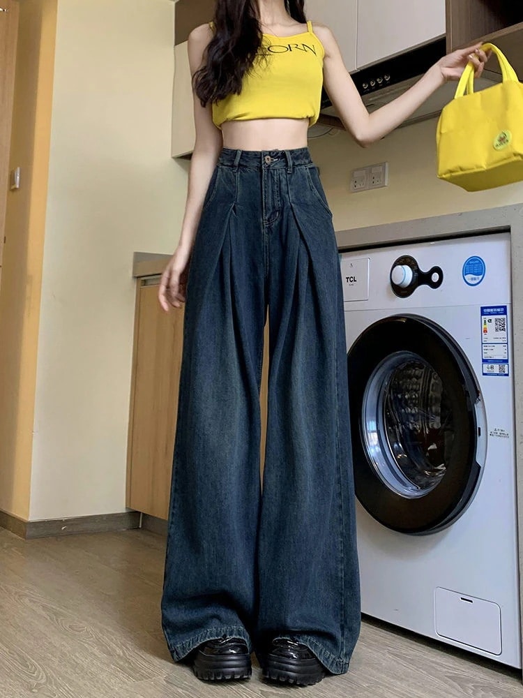 デニムパンツ ワイドレッグジーンズ女性2025新しいハイウエストルーズストレートジーンズズボン
