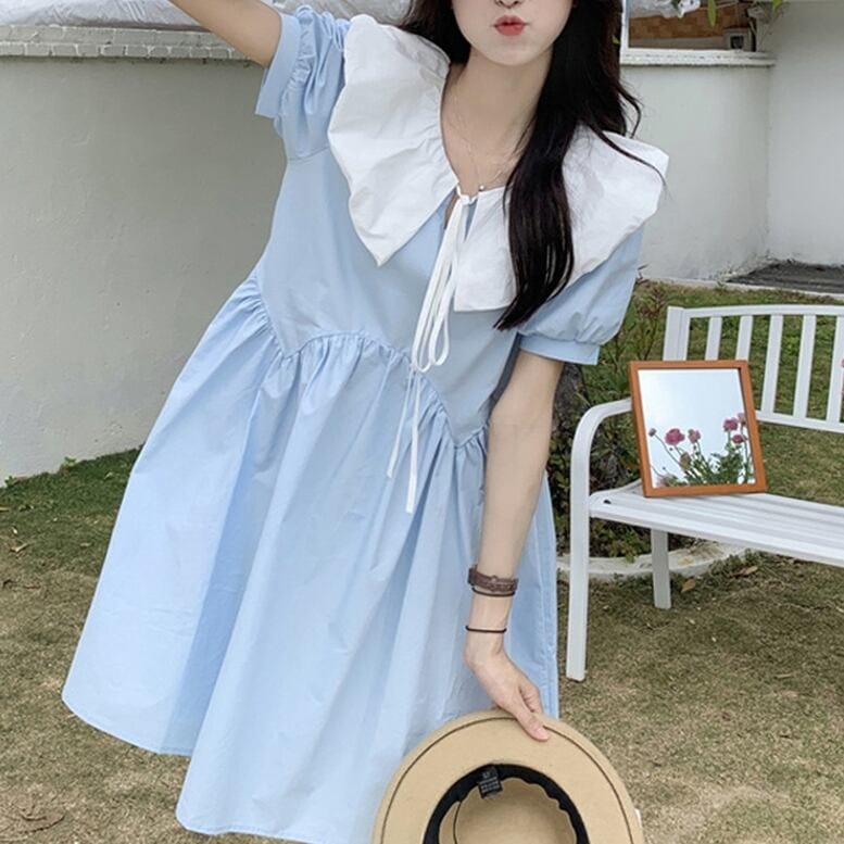 2color レディース ビッグカラーワンピース シャツワンピース フレア ブラウス ワンピース