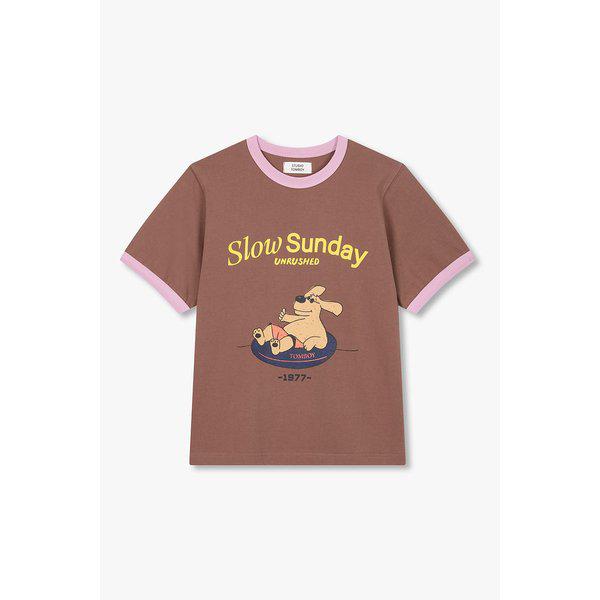 リップカラー配色グラフィック半袖Tシャツ 9106222207072