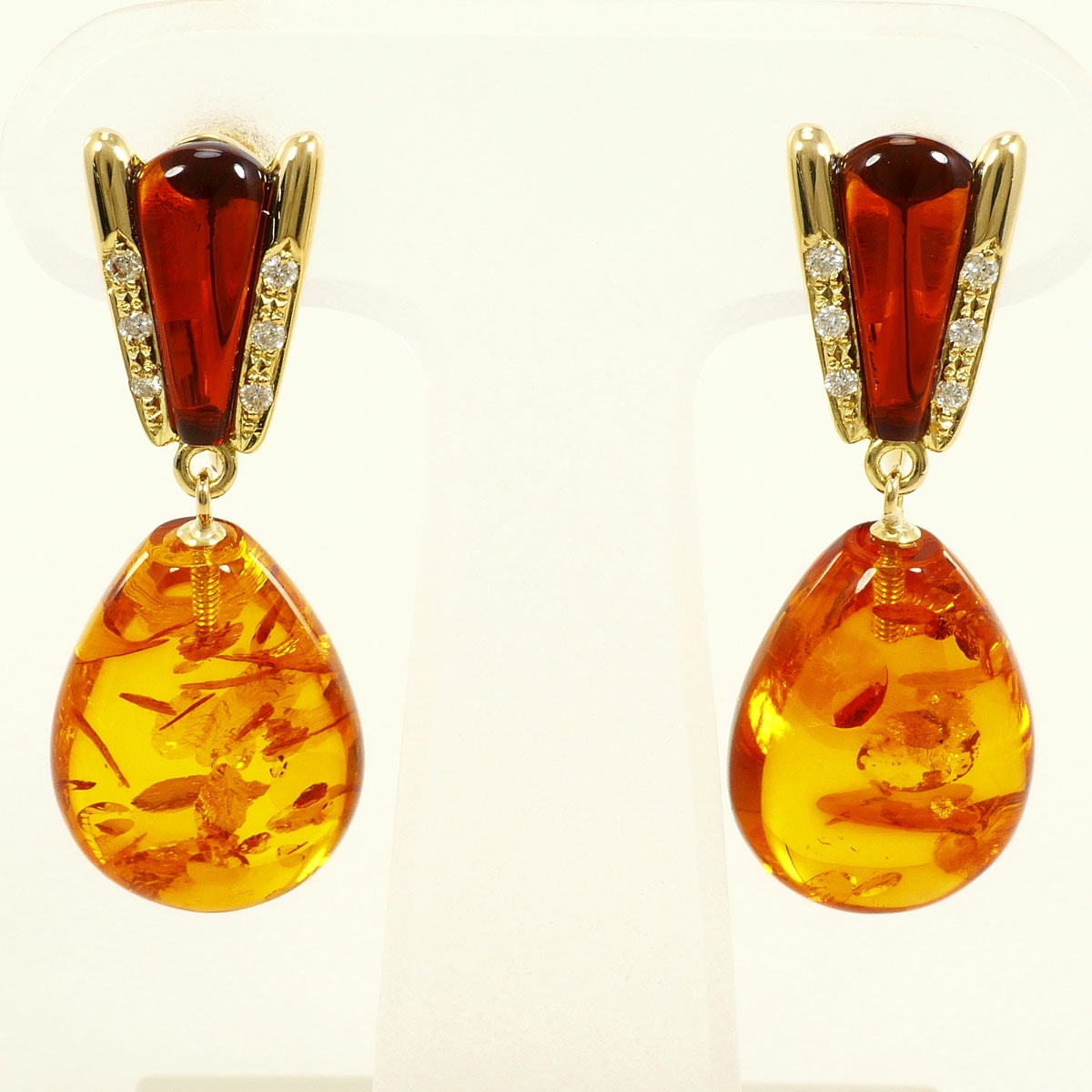 K18 18金 YG イエローゴールド イヤリング コハク ガーネット 総重量約5.6g 中古