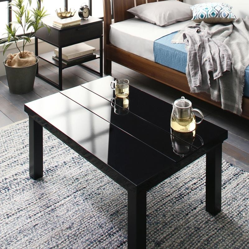 鏡面仕上げ アーバンモダンデザインこたつテーブル [VADIT]バディット 長方形（60x90cm） ダブルブラック