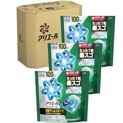 アリエール ジェルボール 【ケース品】 大容量 100個×3袋 部屋干し&スポーツ消臭 洗濯洗剤 詰め替え