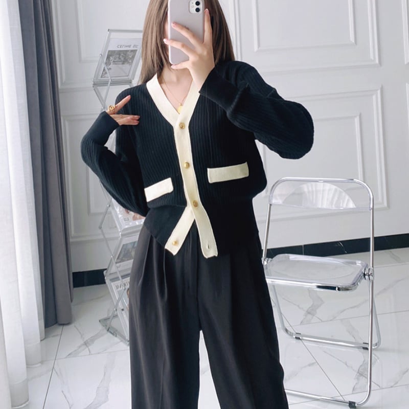 2color レディース トップス ニット セーター バイカラー カーディガン 271