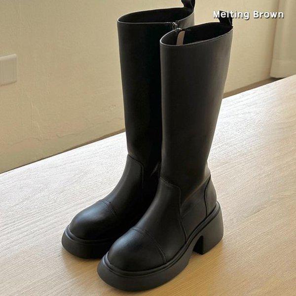 女性プラットフォームジップアップロングブーツ MT18