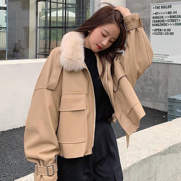 アウター ジャケット レザージャケット ショート丈 長袖 襟付き 前開き ファスナー ポケット レザー ファー かわいい 大人可愛い きれいめ シンプル 上品 おしゃれ かっこいい カジュアル レトロ